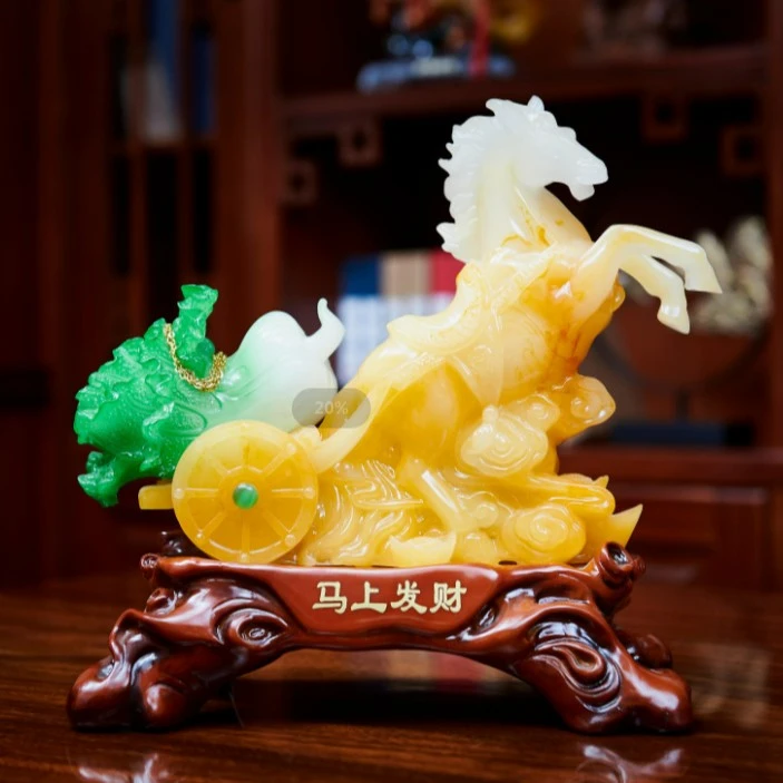 黎采《马上发财》马到成功客厅玄关装饰摆件树脂工艺品开业乔迁YL