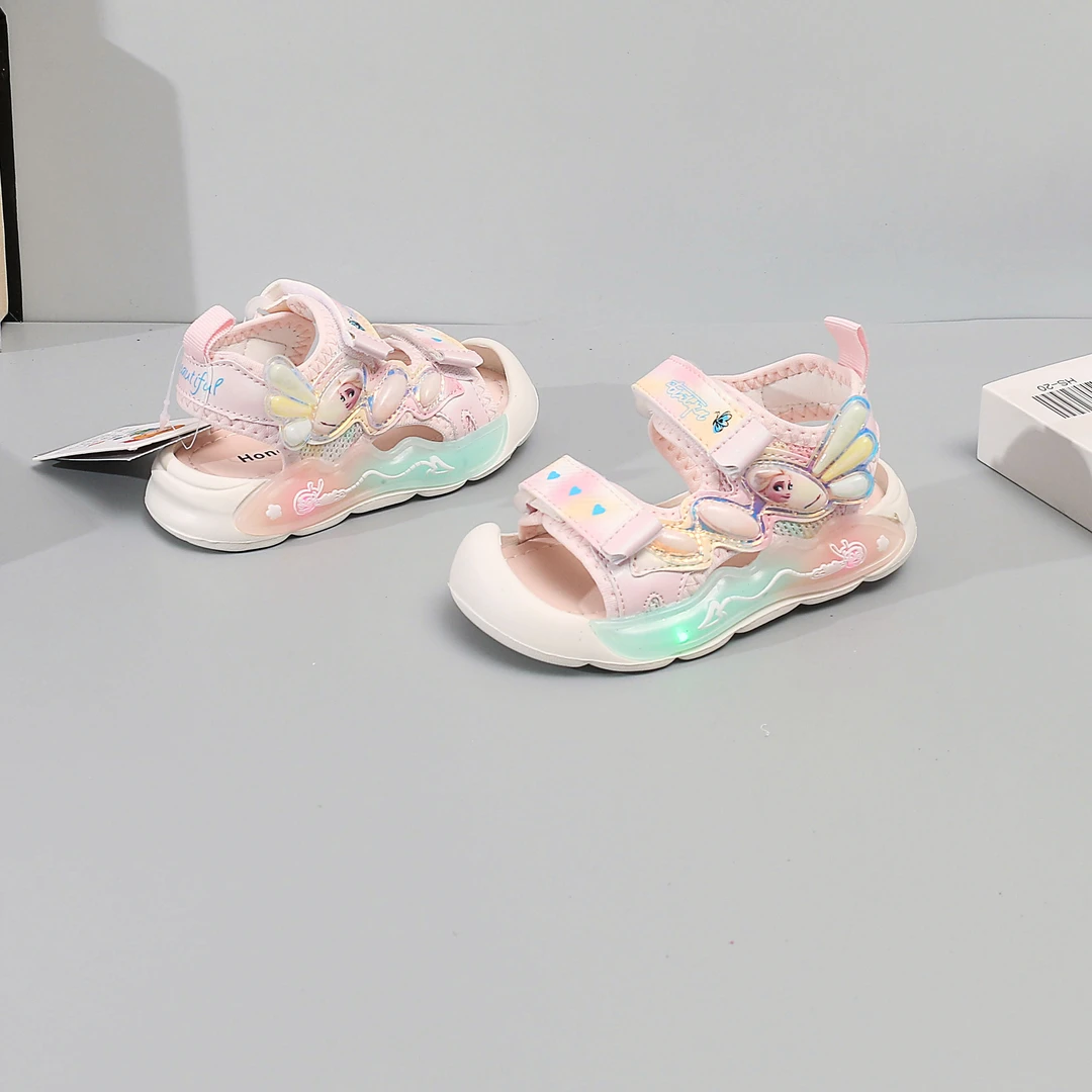 1-3岁 22-25码段 2024夏季儿童鞋女童凉鞋闪灯公主防踢轻软底凉鞋