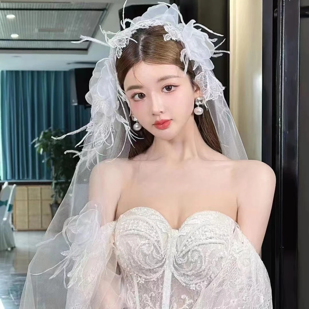 【9077】羽毛头纱新娘头饰结婚