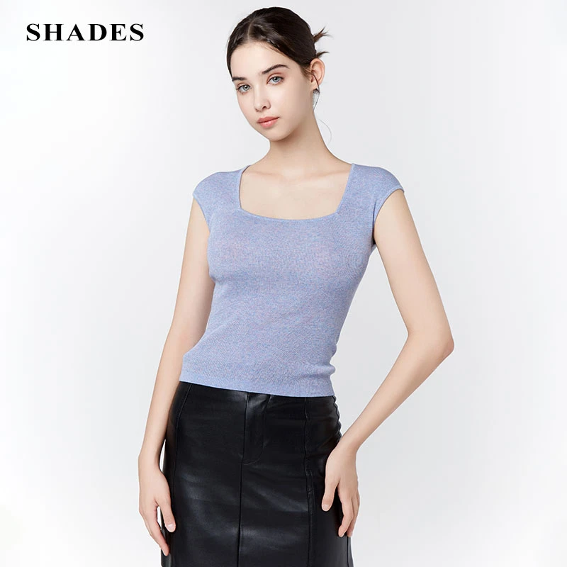 SHADES 2025春夏新款100%莱赛尔天丝针织方领内搭打底无袖上衣