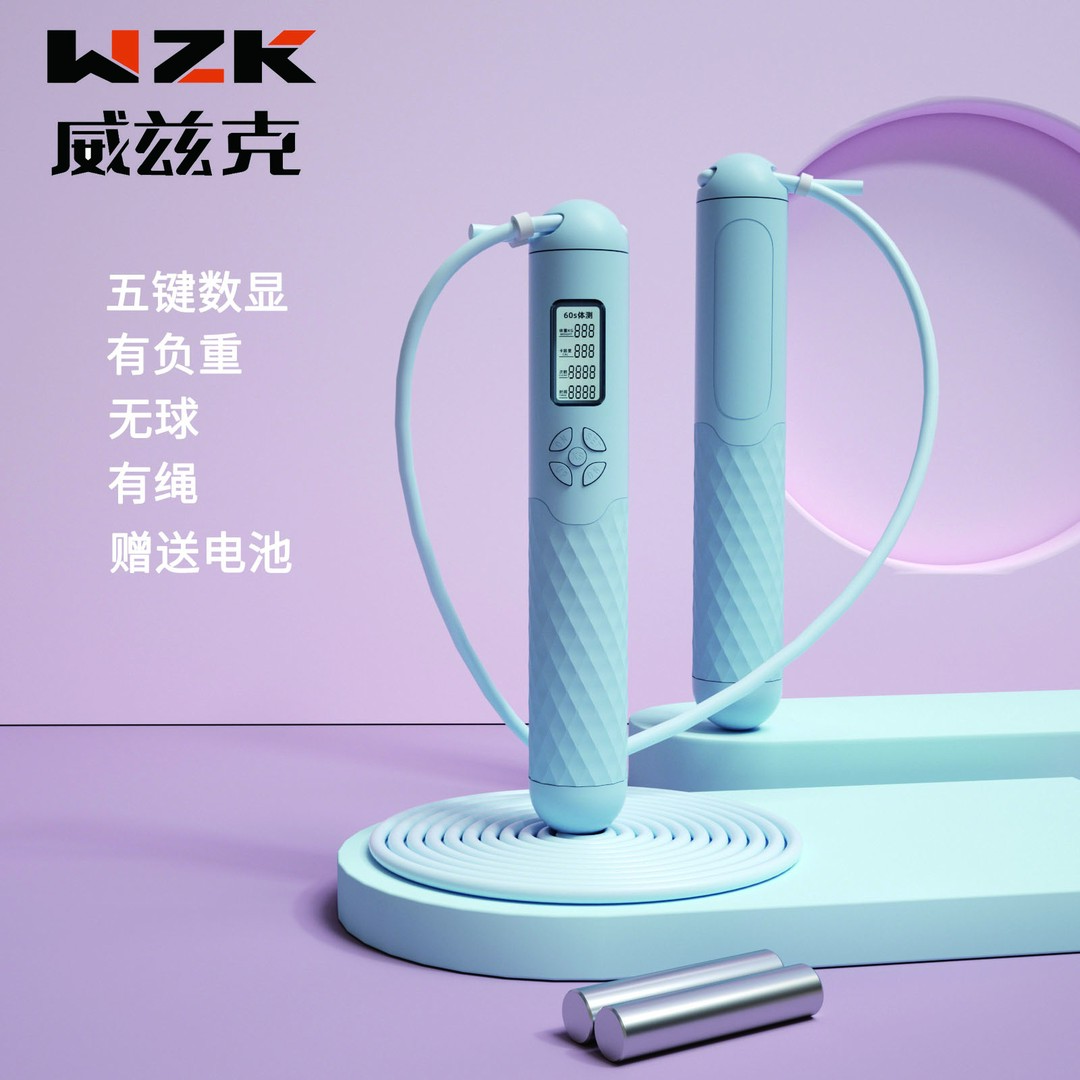 威兹克五键计数跳绳健身运动负重有绳耐磨锻炼减肥加粗充电款