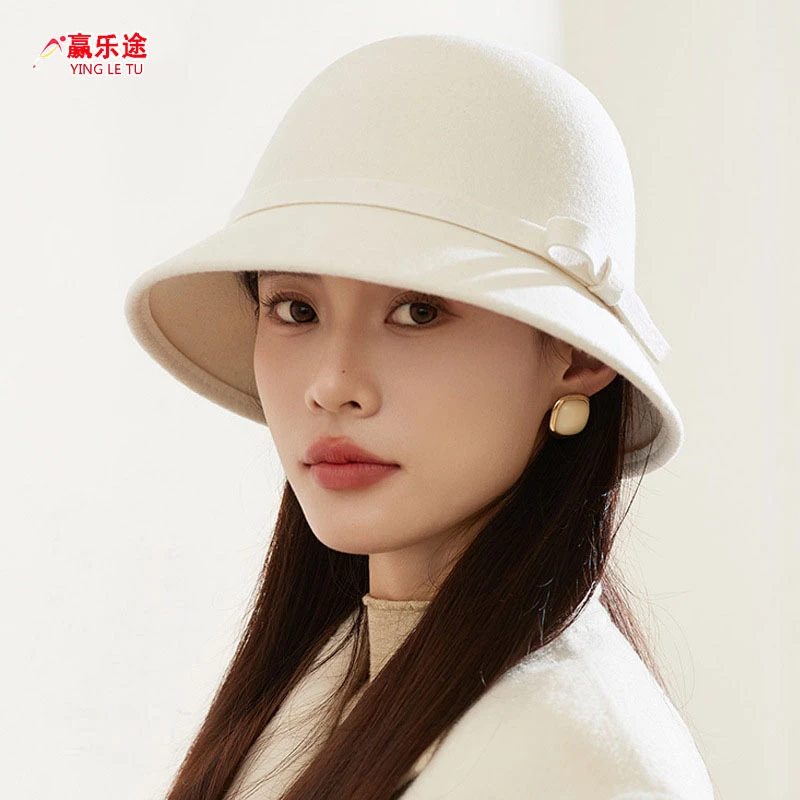 春秋季毛呢礼帽女新款时尚韩版帽子复古毡帽名媛优雅时尚户外盆帽