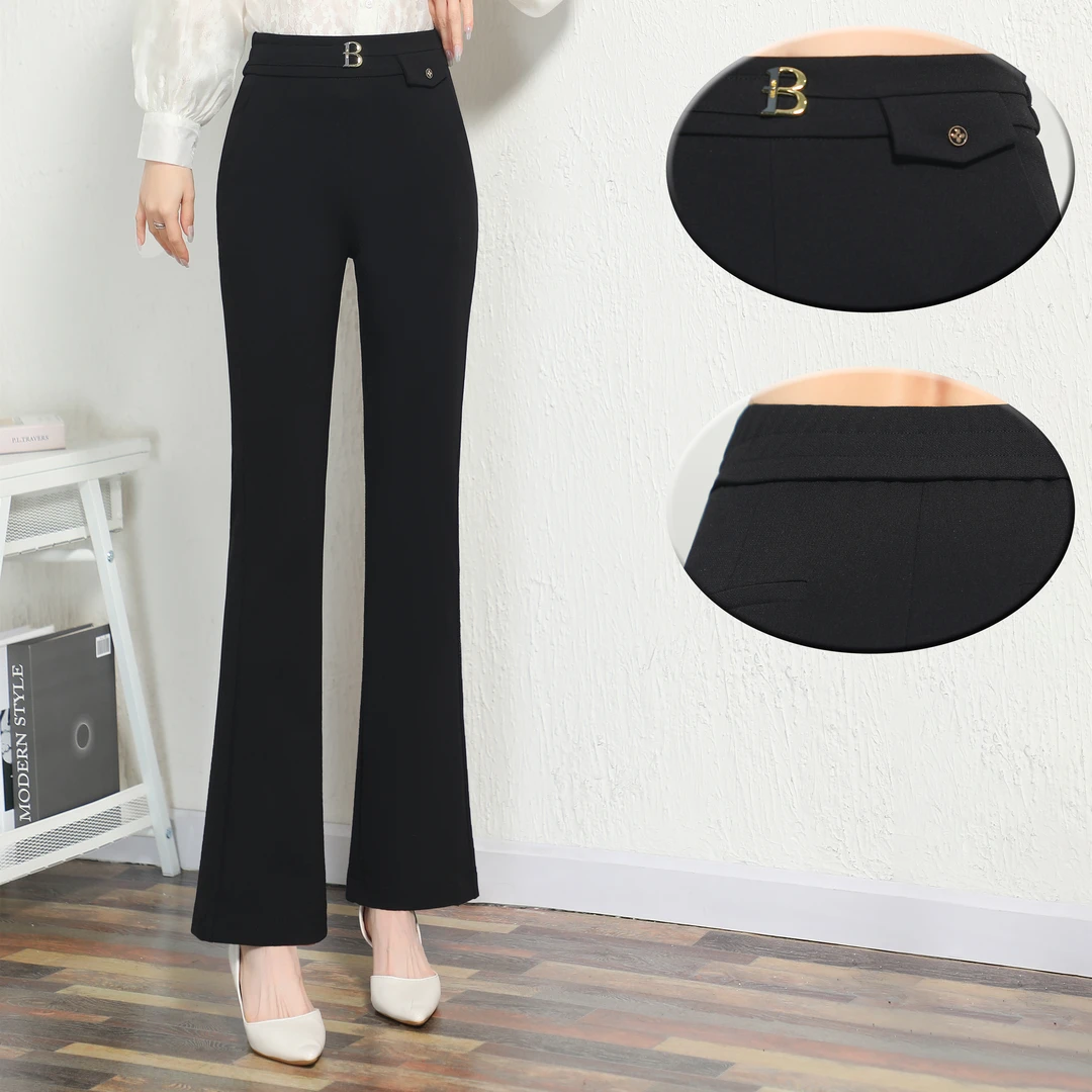 夏季弹力微喇裤女薄款高腰2023新款九分妈妈裤显瘦西装通勤喇叭裤