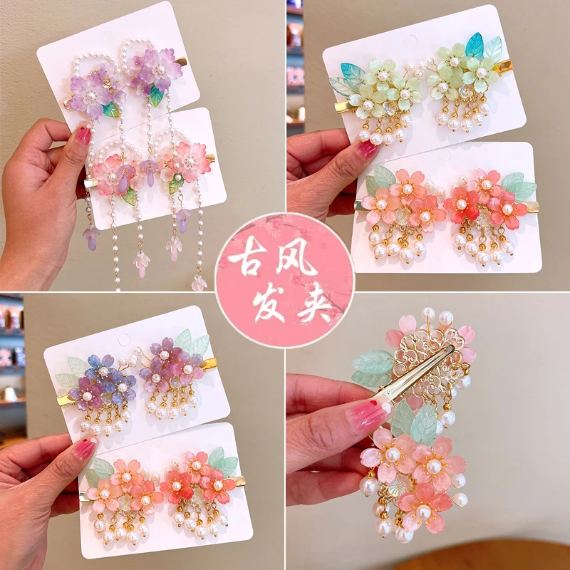 古装儿童汉服发夹头饰网红步摇古风蝴蝶发卡流苏超仙夹子飘带边夹
