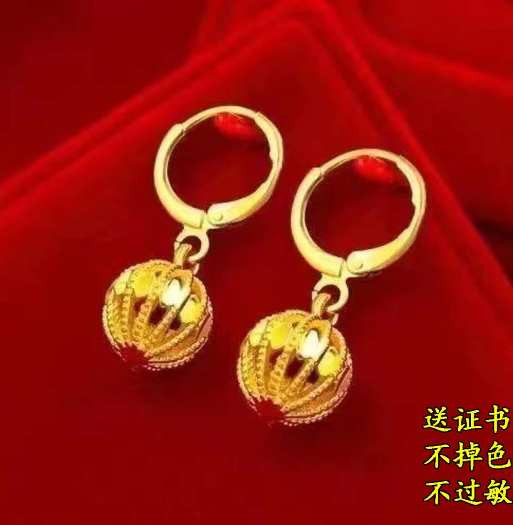 合金耳饰 香港正品金黄色耳环不掉色女款耳钩灯笼耳坠耳饰新娘
