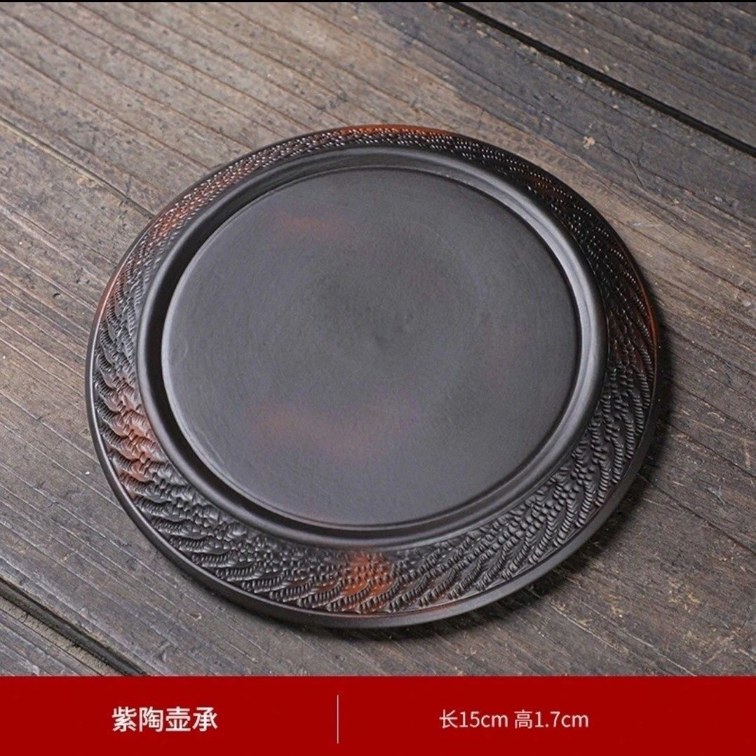 建水紫陶跳刀纹壶承功夫茶具泡茶壶刻花浮雕隔热（陈荣火）