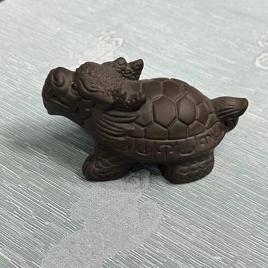 紫泥小号龙龟功夫茶具配件紫砂茶宠摆件茶道零配茶玩可养招财