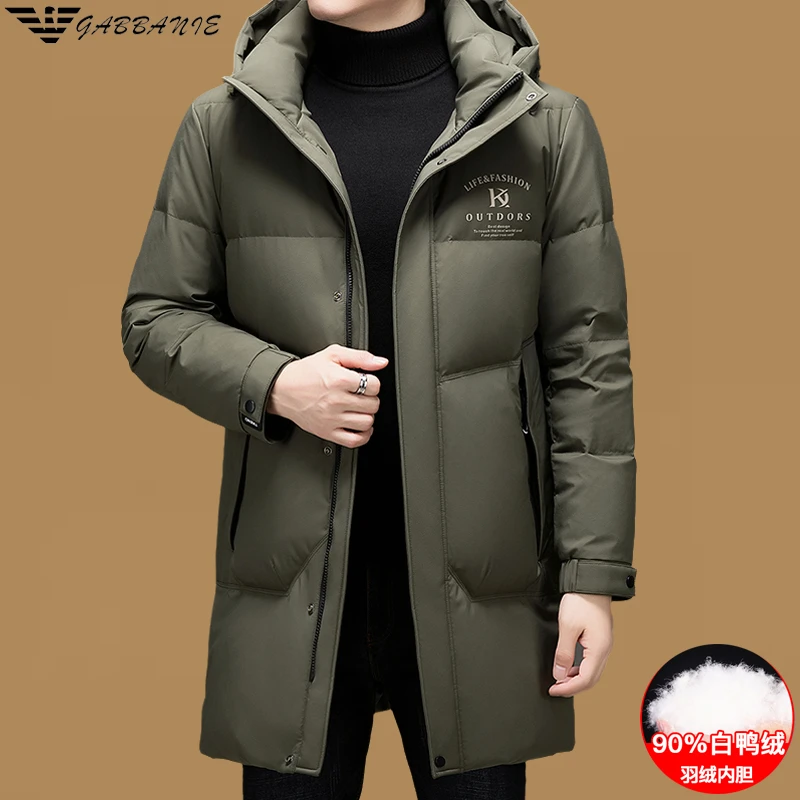意大利品牌男士连帽羽绒服中年男款时尚休闲中长款冬季抗寒鸭绒男