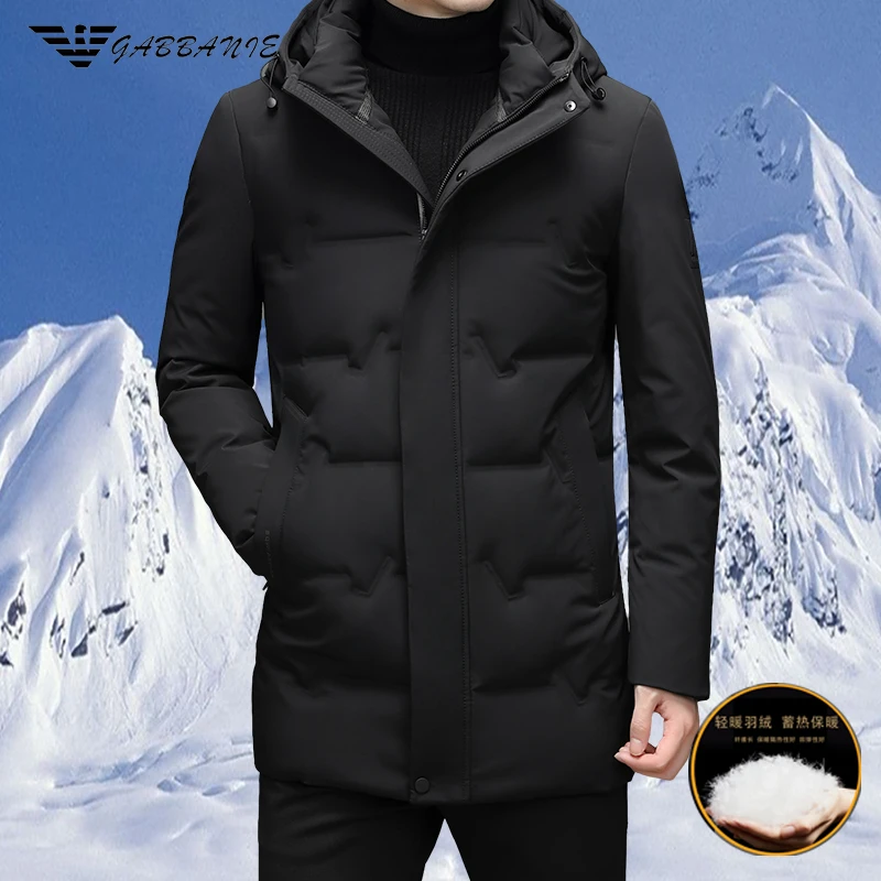 意大利羽绒服男士冬季新款中长款时尚连帽防风保暖休闲鸭绒外套