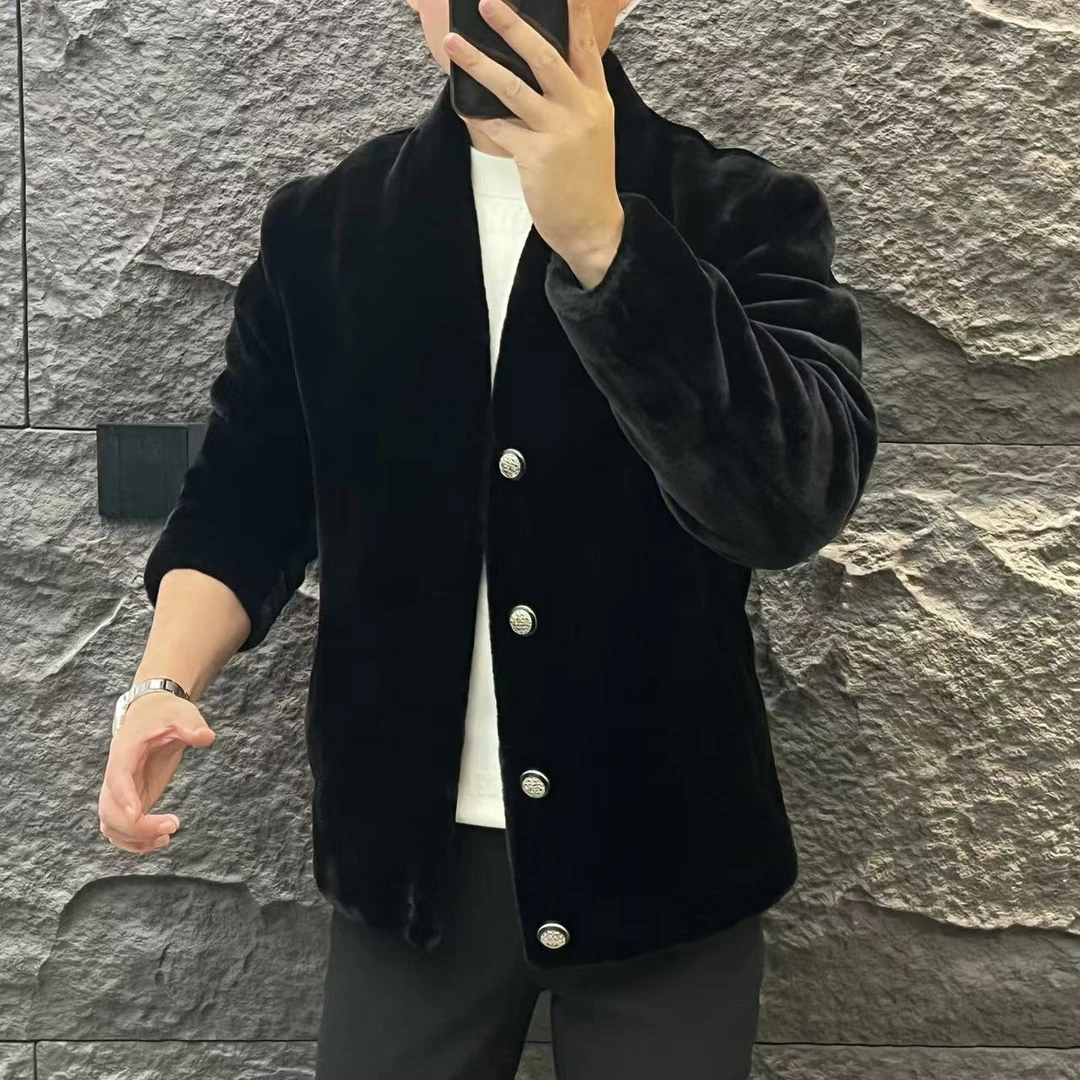 新款高端男士潮流百搭个性拼皮休闲保暖外套A96820