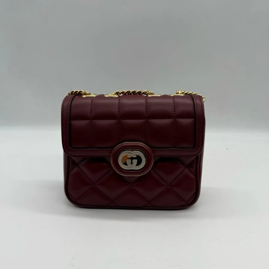 95新 GUCCI/古驰 古驰酒红色链条包斜挎包/1074 0100