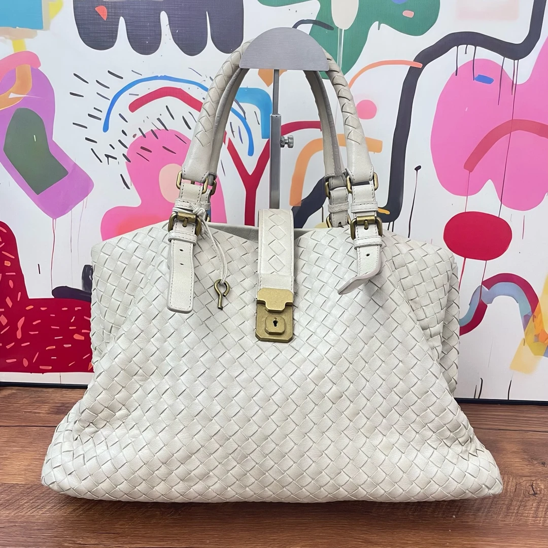 95新 BOTTEGA VENETA/葆蝶家 BV葆蝶家白色罗马编织包 /850 2817