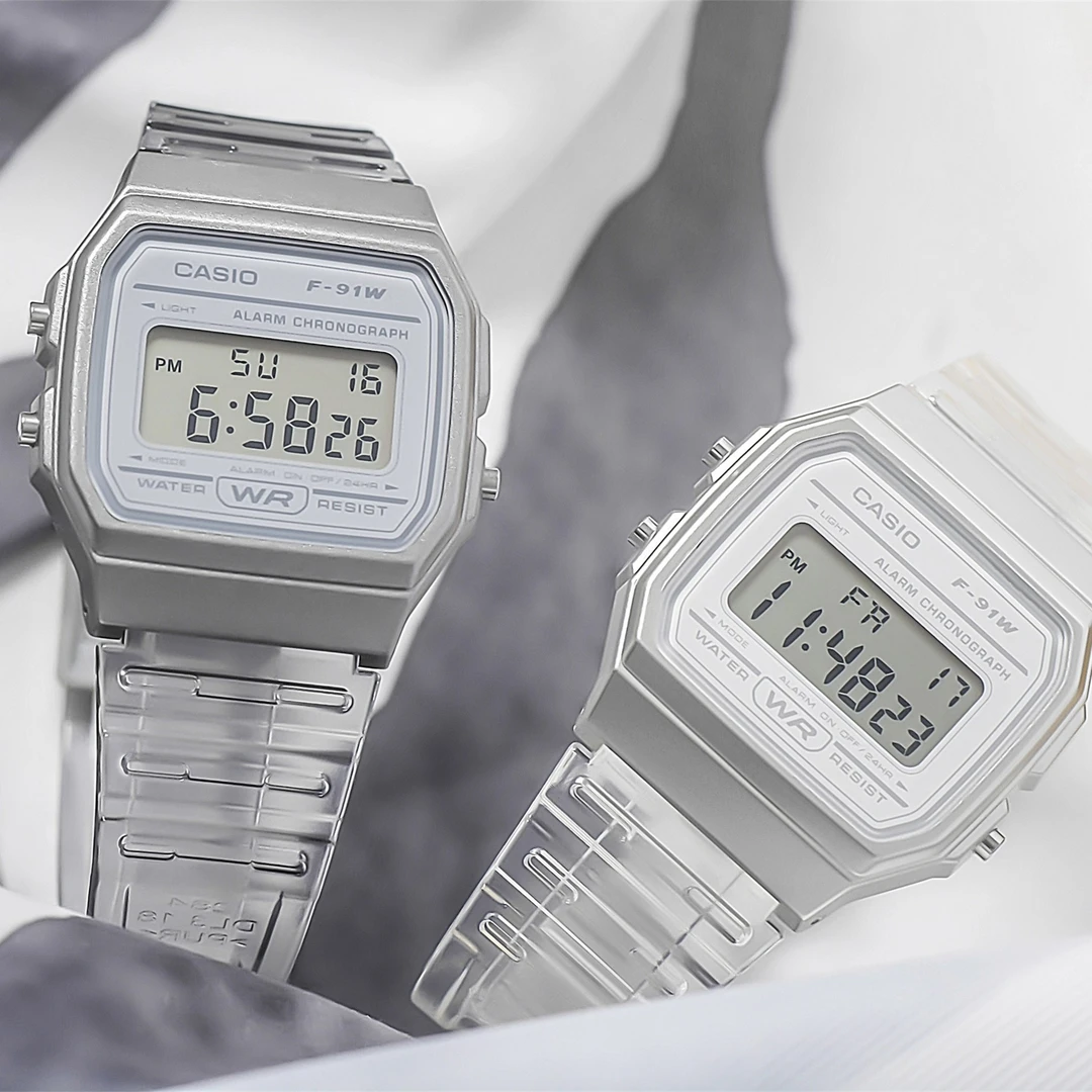 全新未使用 Casio/卡西欧 透明表带果冻色复古简约表F-91WS