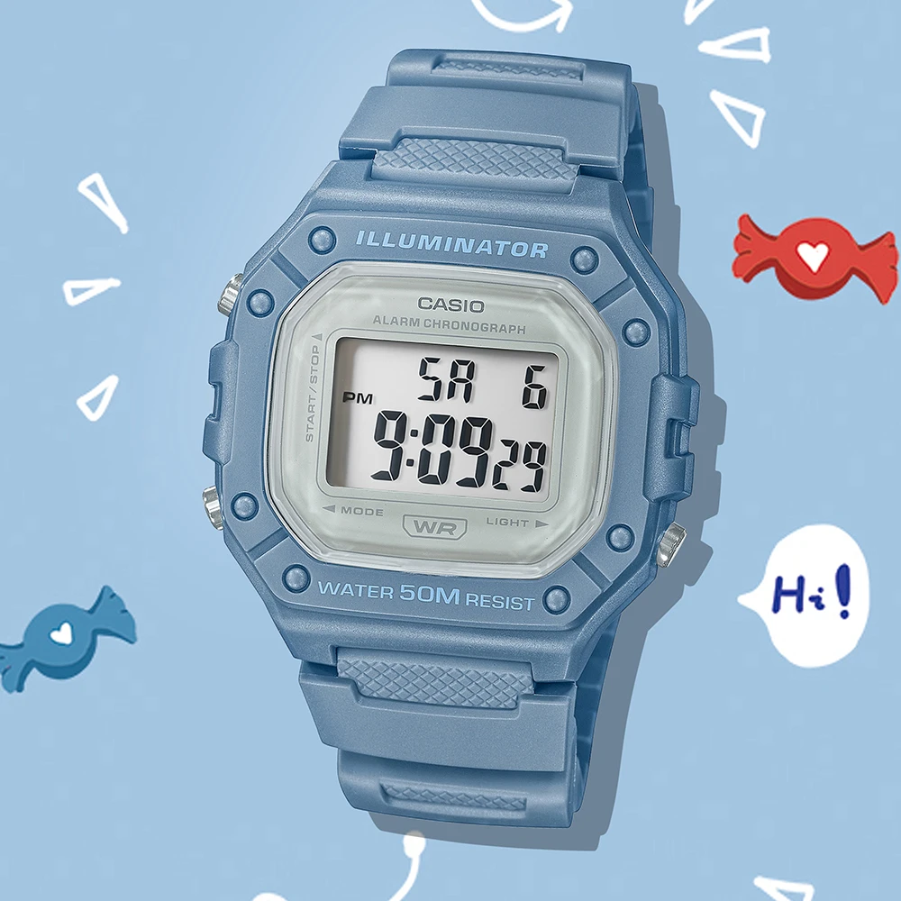 全新未使用 Casio/卡西欧 复古小方块ins百搭休闲防水表W-218HC