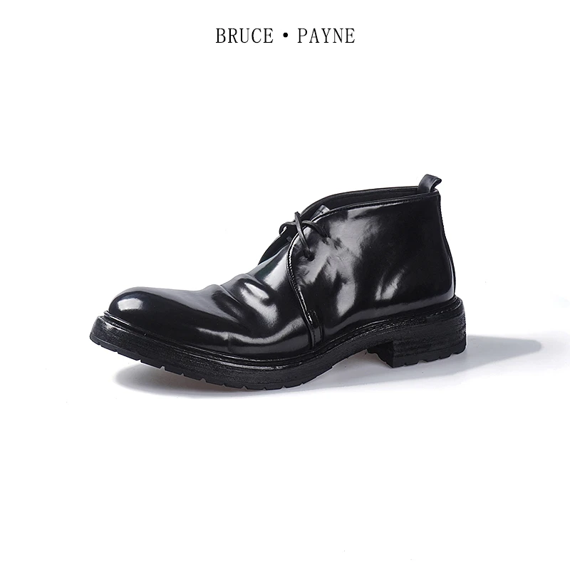 Bruce payne 水洗做旧Vibram高端意大利马臀皮高帮皮鞋复古刀口靴