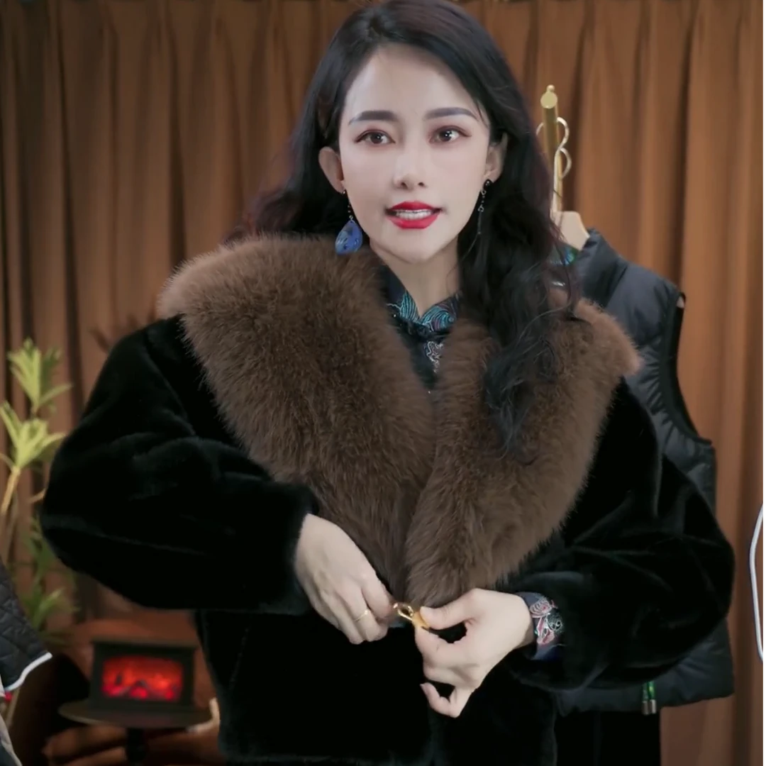 气质雪兰貂毛领皮草外套时尚百搭秋冬款091601QH