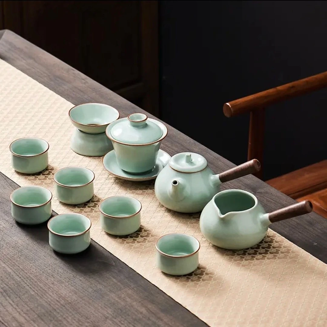天青色汝窑开片可养整套茶具高档家用简约中式创意手工轻奢盒装