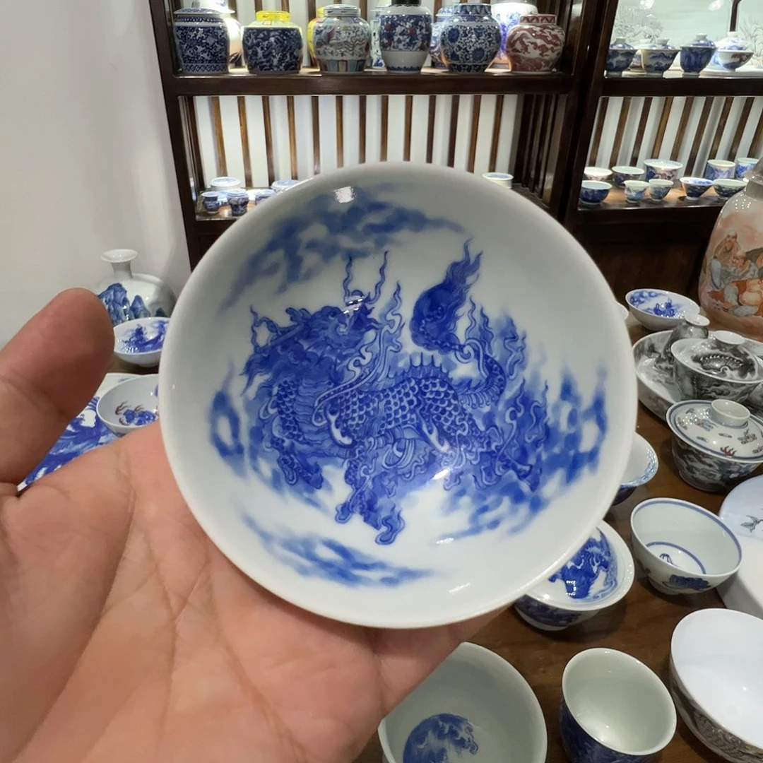 青花麒麟望月普洱杯杯