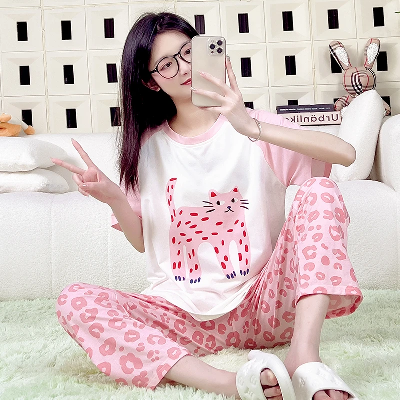 夏季睡衣女士圆领薄款2024年新款宽松减龄套装家居服 178(K)