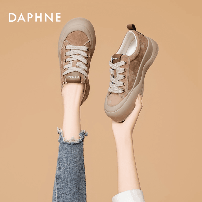 Daphne/达芙妮秋季新款厚底休闲鞋小众复古时尚圆头软底百搭女鞋