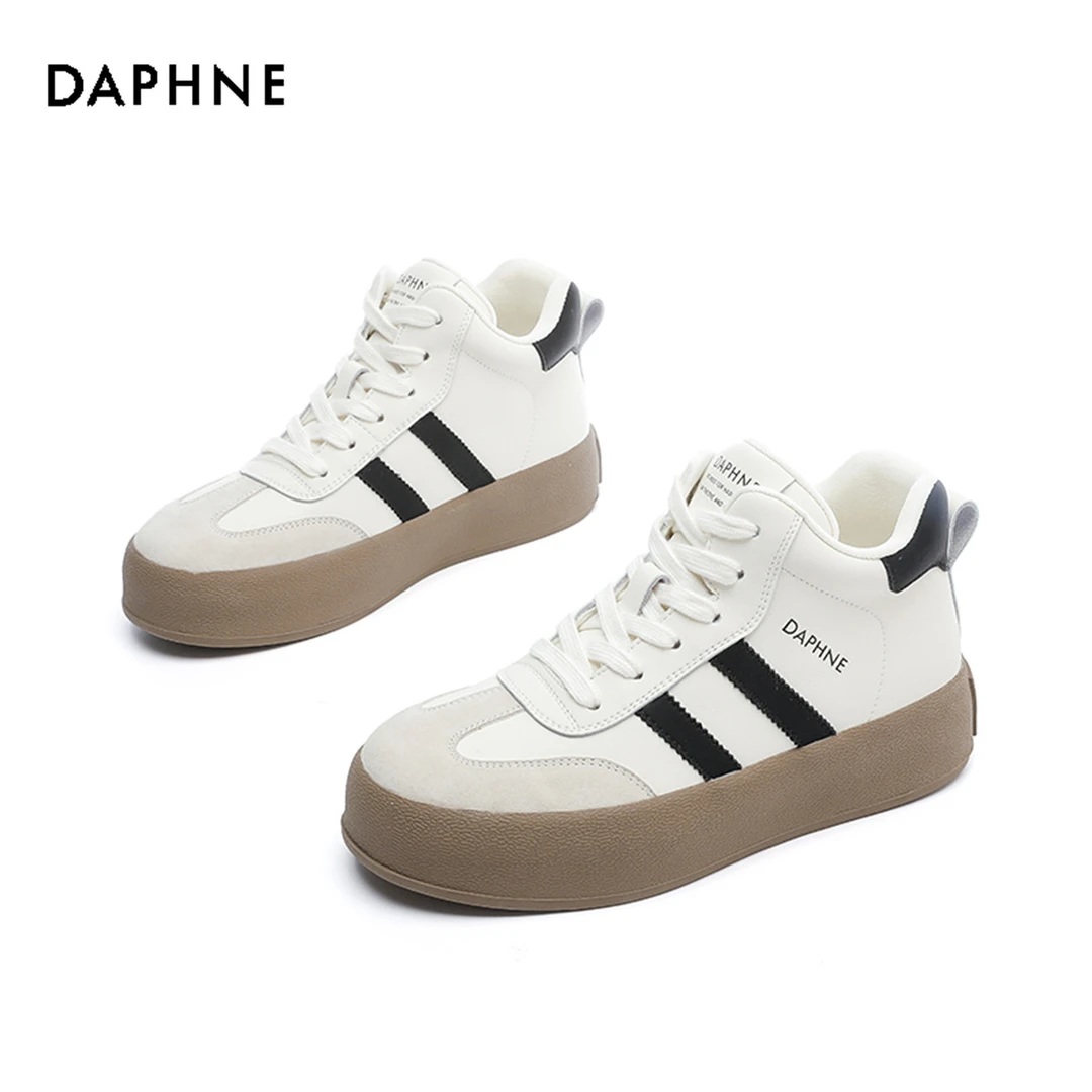 Daphne/达芙妮2024新款时尚百搭厚底高帮系带德训女鞋