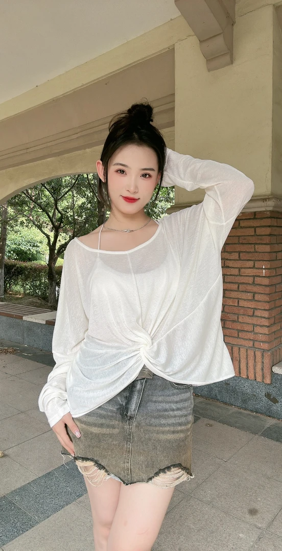 网红同款防晒上衣百搭夏季沙滩针织T恤长袖宽松百搭休闲薄款