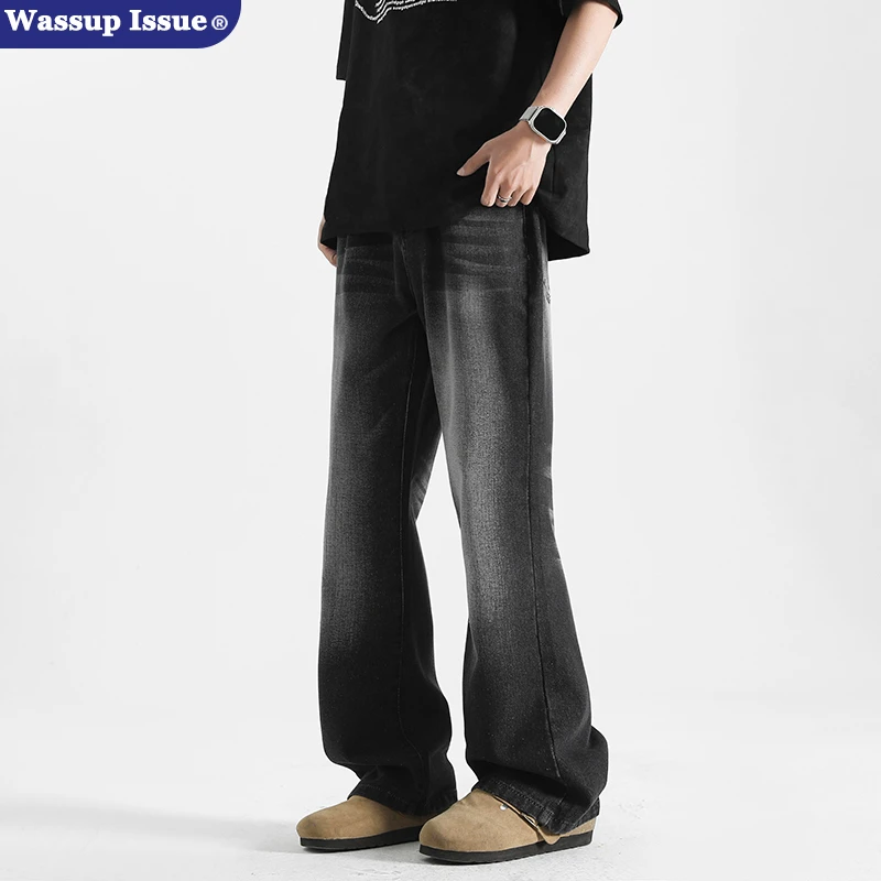 WASSUP ISSUE复古美式牛仔裤男士春秋季新款休闲水洗做旧微喇裤子
