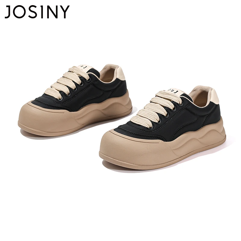 卓诗尼秋季新款低帮平底增高鞋板鞋时尚休闲百搭真皮厚底系带圆头