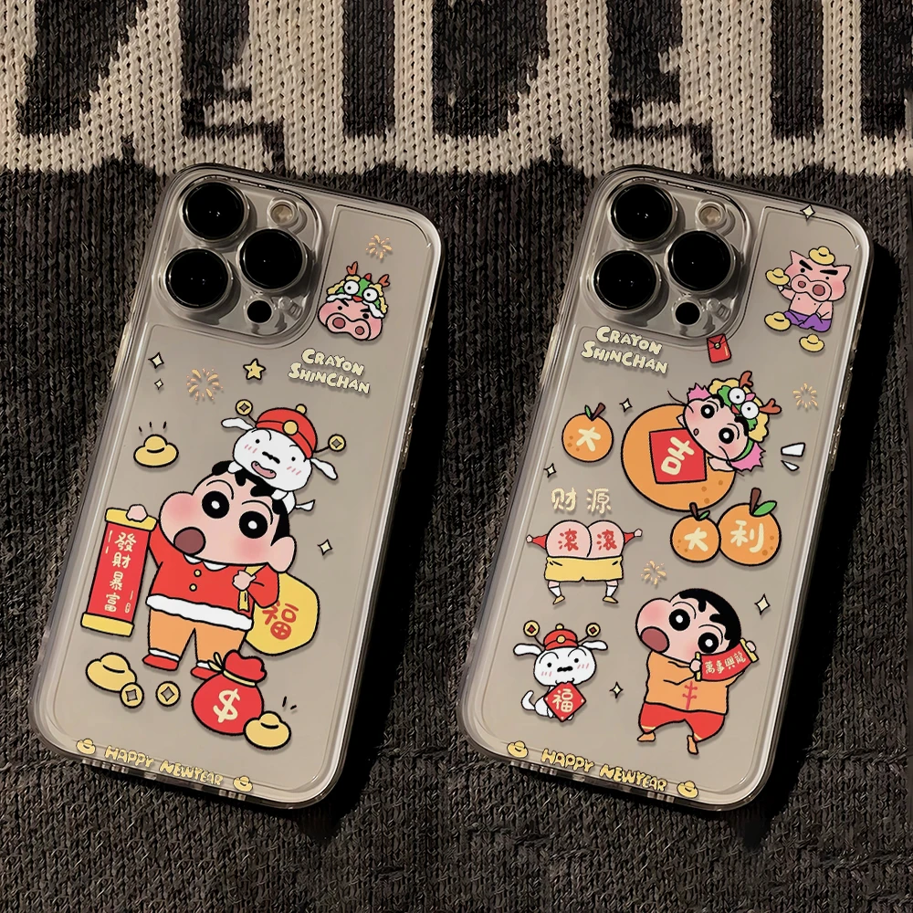 发财暴富小新苹果卡通iPhone15/14promax/13/12/11手机壳软太空壳
