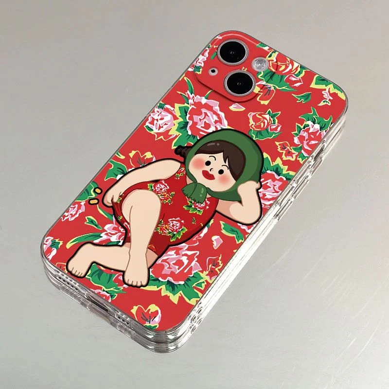 花袄可爱女孩苹果14plus手机壳iPhone15promax新款13/11xr软8透明