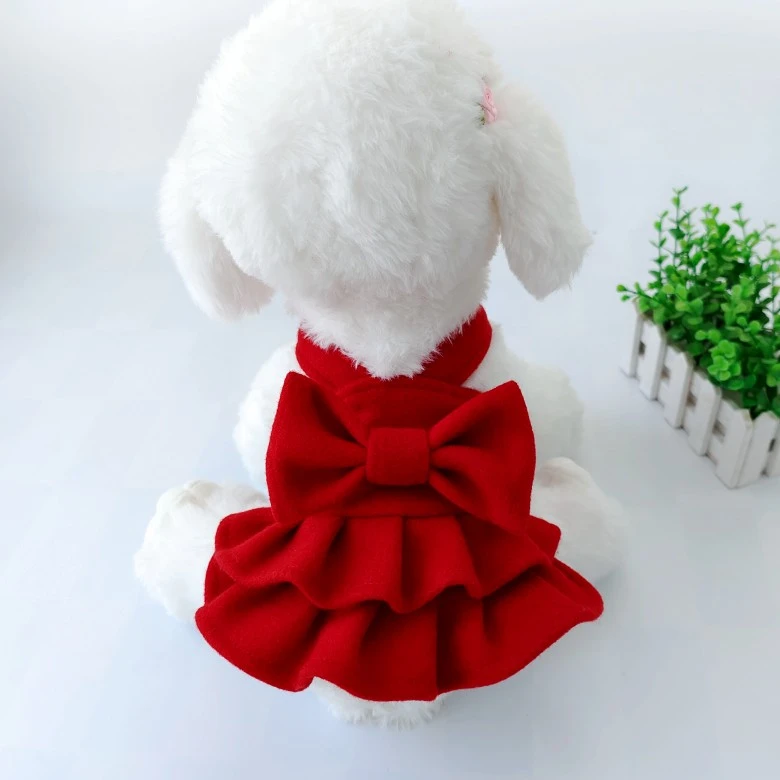 毛昵新年圣诞狗狗猫猫咪裙子喜庆泰迪比熊贵宾宠物服装红色秋冬