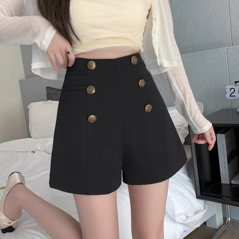 秋冬百搭高腰设计西装短裤小个子穿搭外穿打底a字阔腿黑色休闲裤