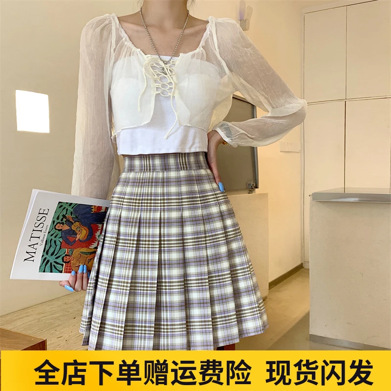 大码百褶裙女2025春夏新款甜酷风格子半身裙女学院jk高腰a字短裙