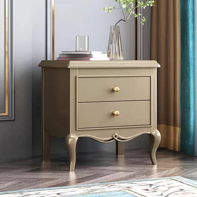 新款高级美式床头柜金色现代简约实木香槟色卧室抽屉式收纳储物柜