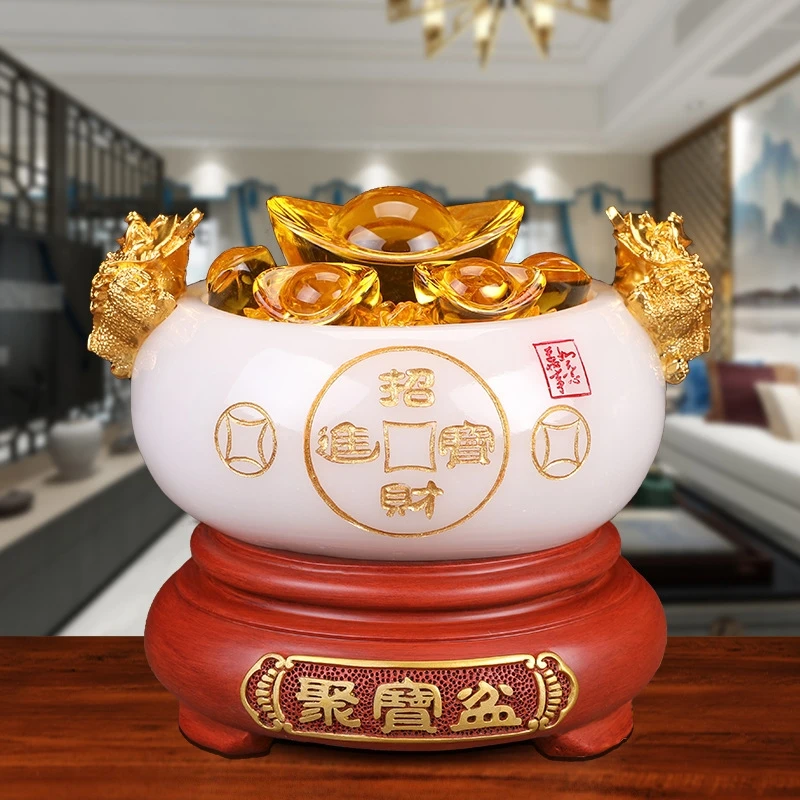 黄水晶元宝聚宝盆摆件店铺收银台办公室客厅电视柜开业送礼高档品