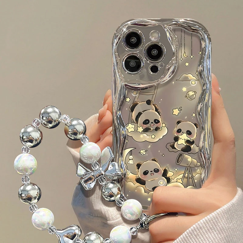 卡通熊猫苹果13iPhone14华为OPPO小米vivo电镀曲边防摔女款手机壳