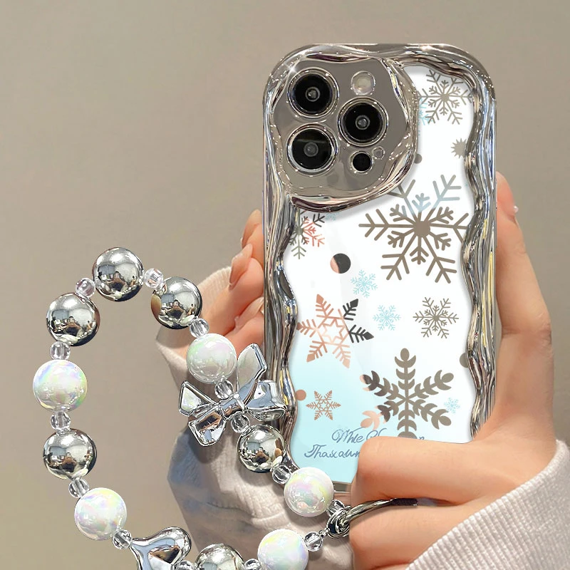 冬天雪花苹果15iPhone14华为OPPO小米vivo电镀曲边防摔女款手机壳