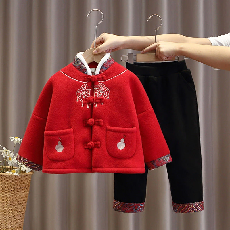 男童新年装中国风唐装喜庆红色加厚套装汉服宝宝周岁礼服拜年服潮