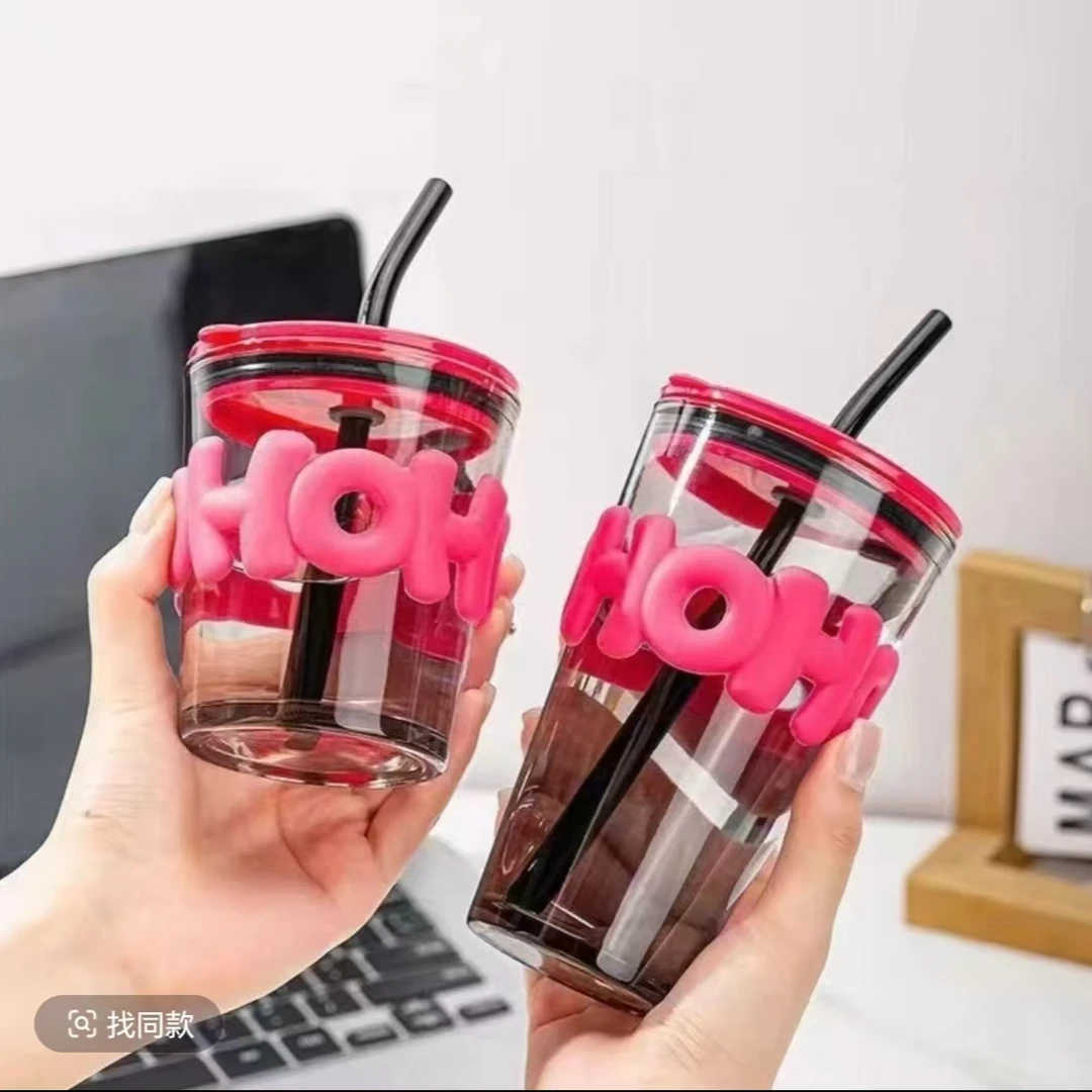 宠粉价高颜值简约ins风玻璃杯双饮杯子字母杯大容量