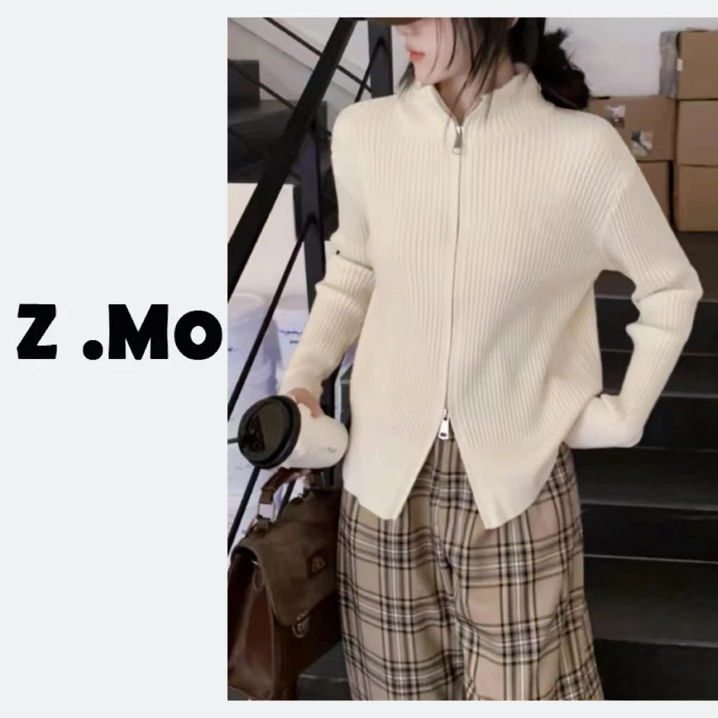 【拉夫＆定制】立领双拉链针织毛衣秋冬内搭气质拉链开衫