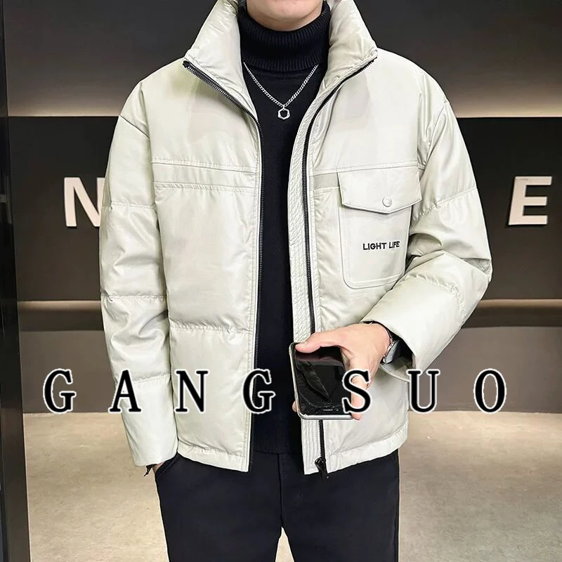 GANGSUO皮羽绒服男冬季加厚立领男装高级感痞帅冬装轻薄羽绒外套