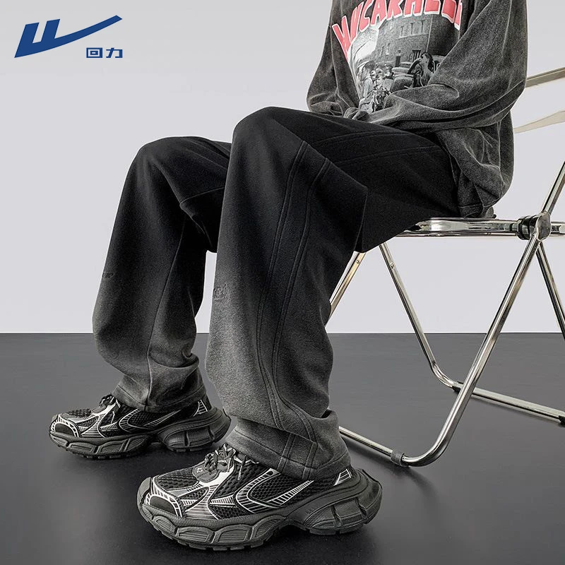 回力渐变裤子男秋季新款美式高街潮牌直筒裤男休闲长裤百搭工装裤