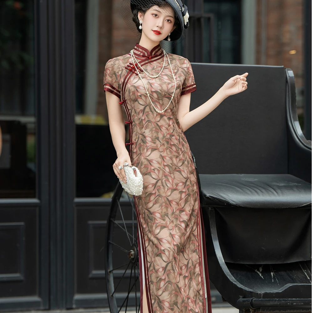 郁金香老上海旗袍中式女高端新夏季日常改良复古中国风连衣裙长款