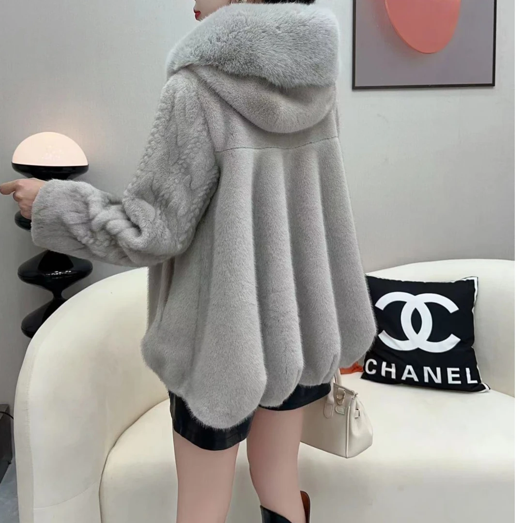 2023年新款皮毛一体大毛领仿皮草外套冬款加厚保暖时尚加绒百搭！！