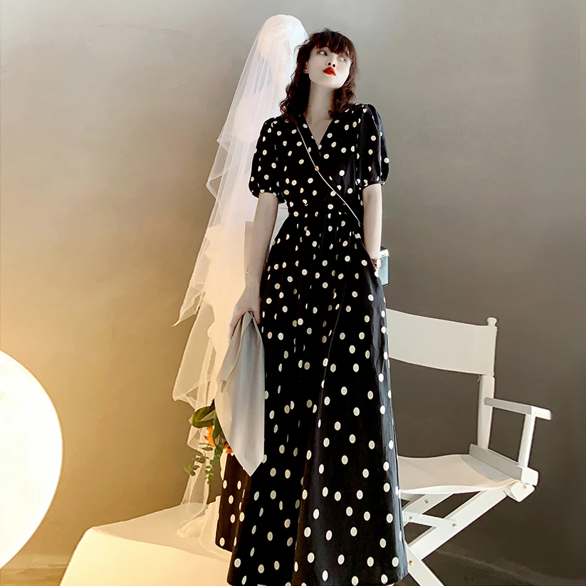 孤品断码捡漏！法式经典波点赫本风长款连衣裙夏季短袖高级感显瘦