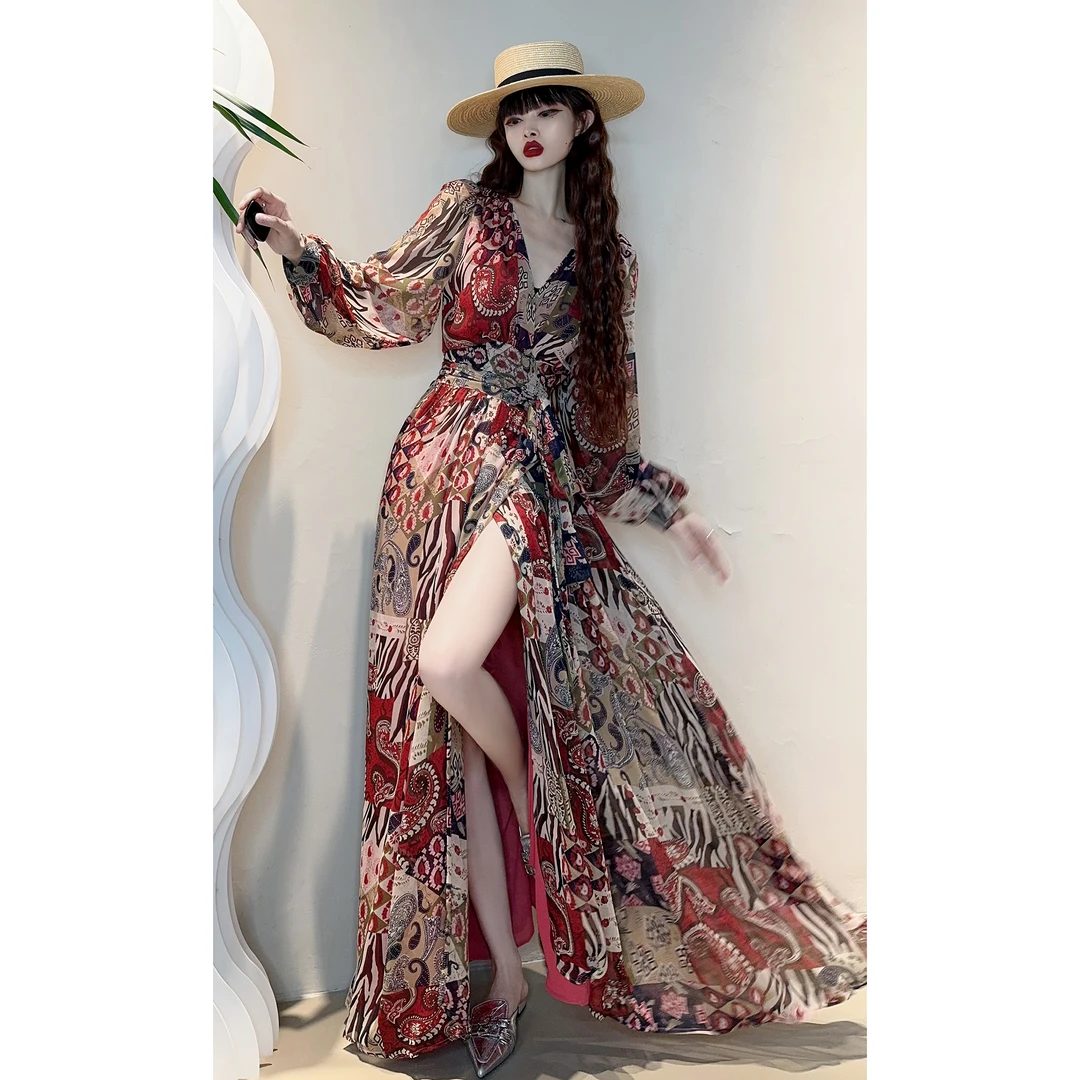 加长版高个子女装一片式交叉绑带收腰显瘦连衣裙女神气质感长裙仙