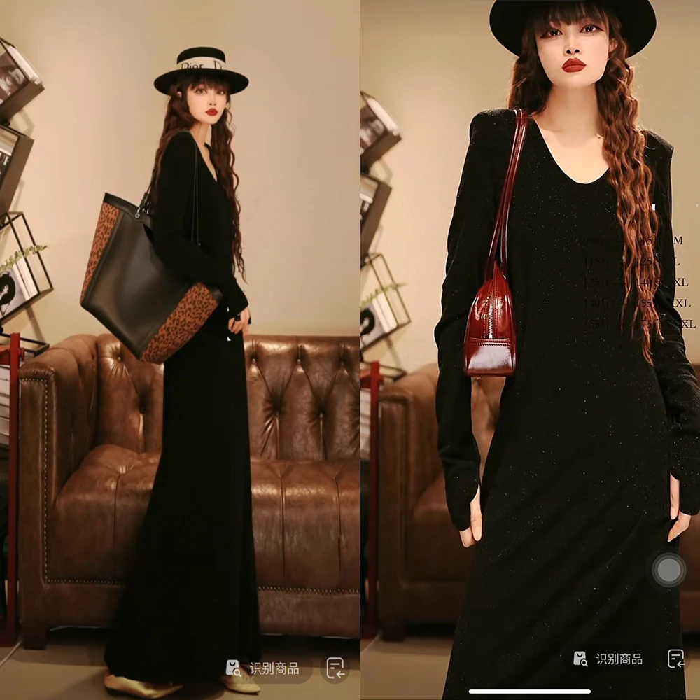 高个子加长款及踝连衣裙2024新款秋装高级感细闪宽松显瘦打底裙