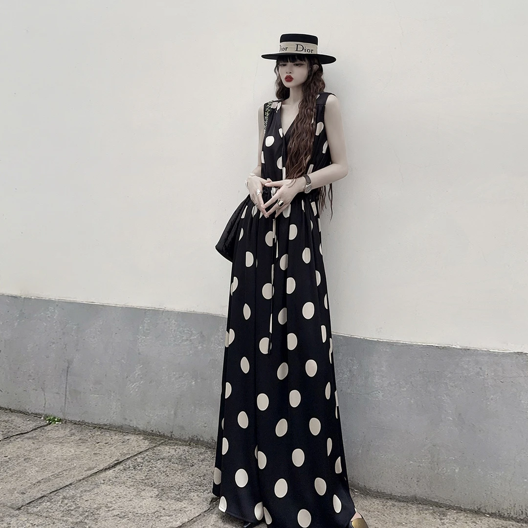 高级感垂坠赫本风及踝连衣裙夏季新款高个子加长款宽松大码长裙