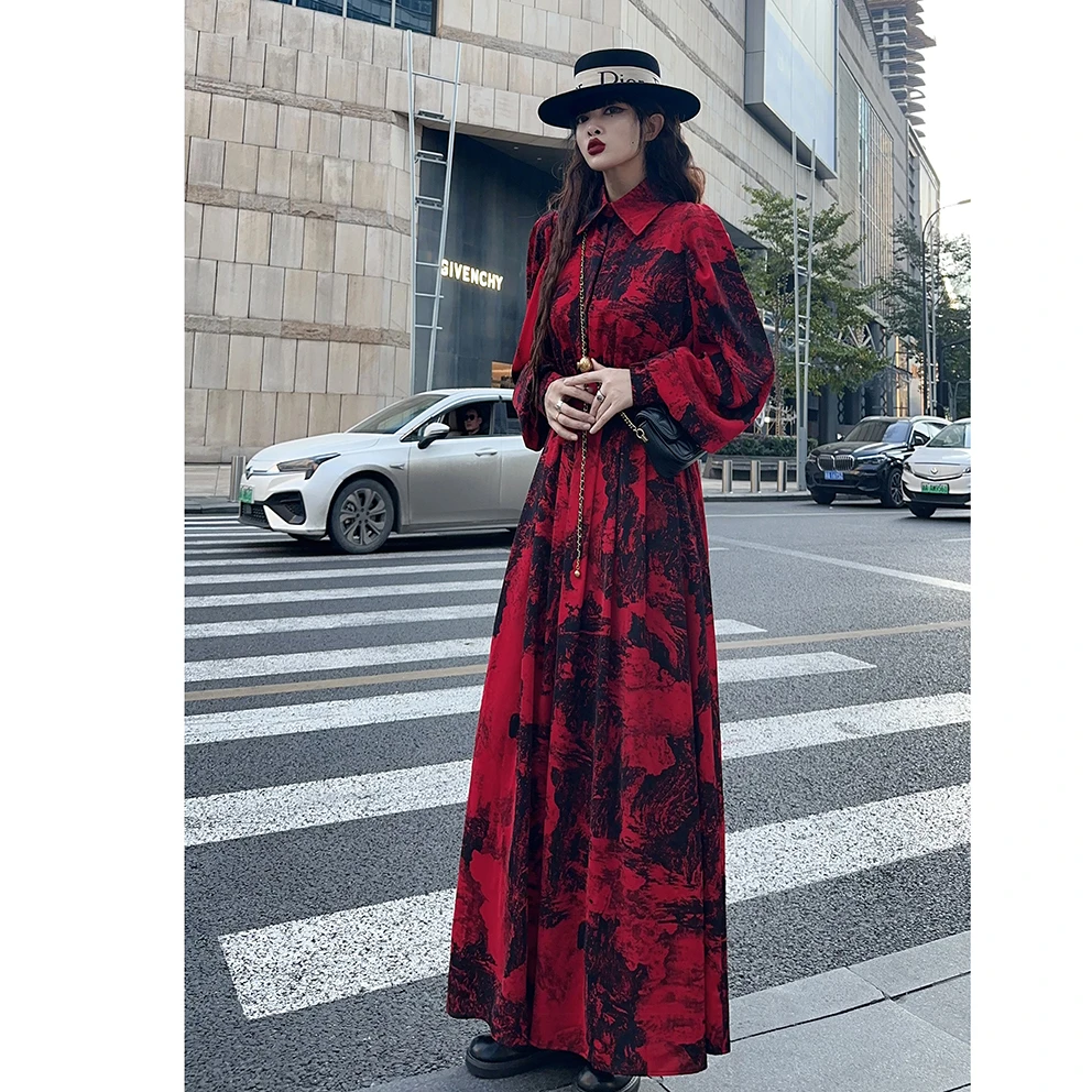 法式气质高个子长款及踝连衣裙2024年早春新款复古高级感显瘦长裙