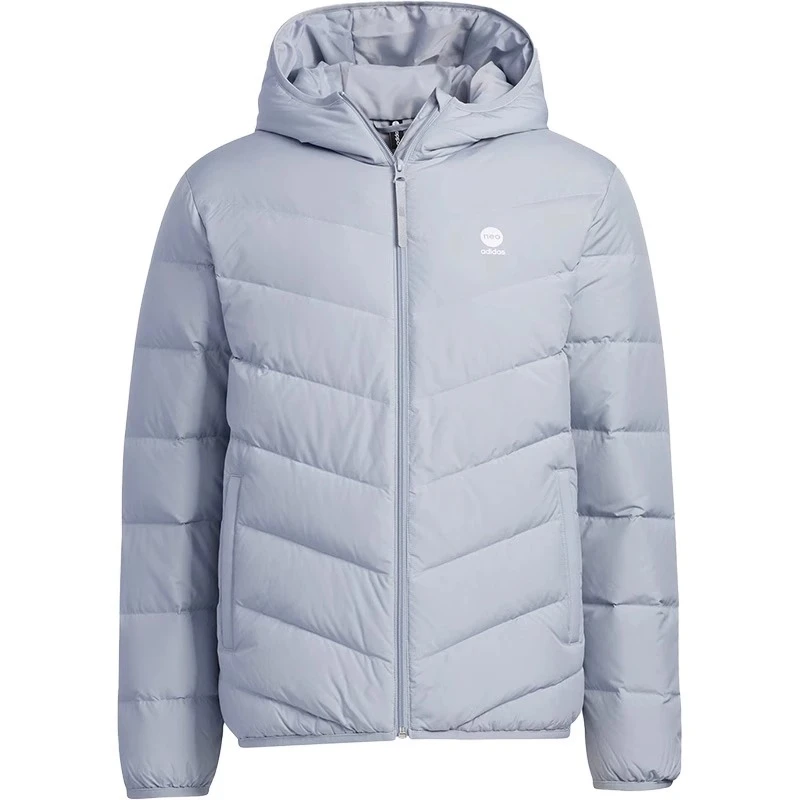 阿迪达斯连帽羽绒服外套男蓝色冬款新款运动服女士保暖夹克HY9637
